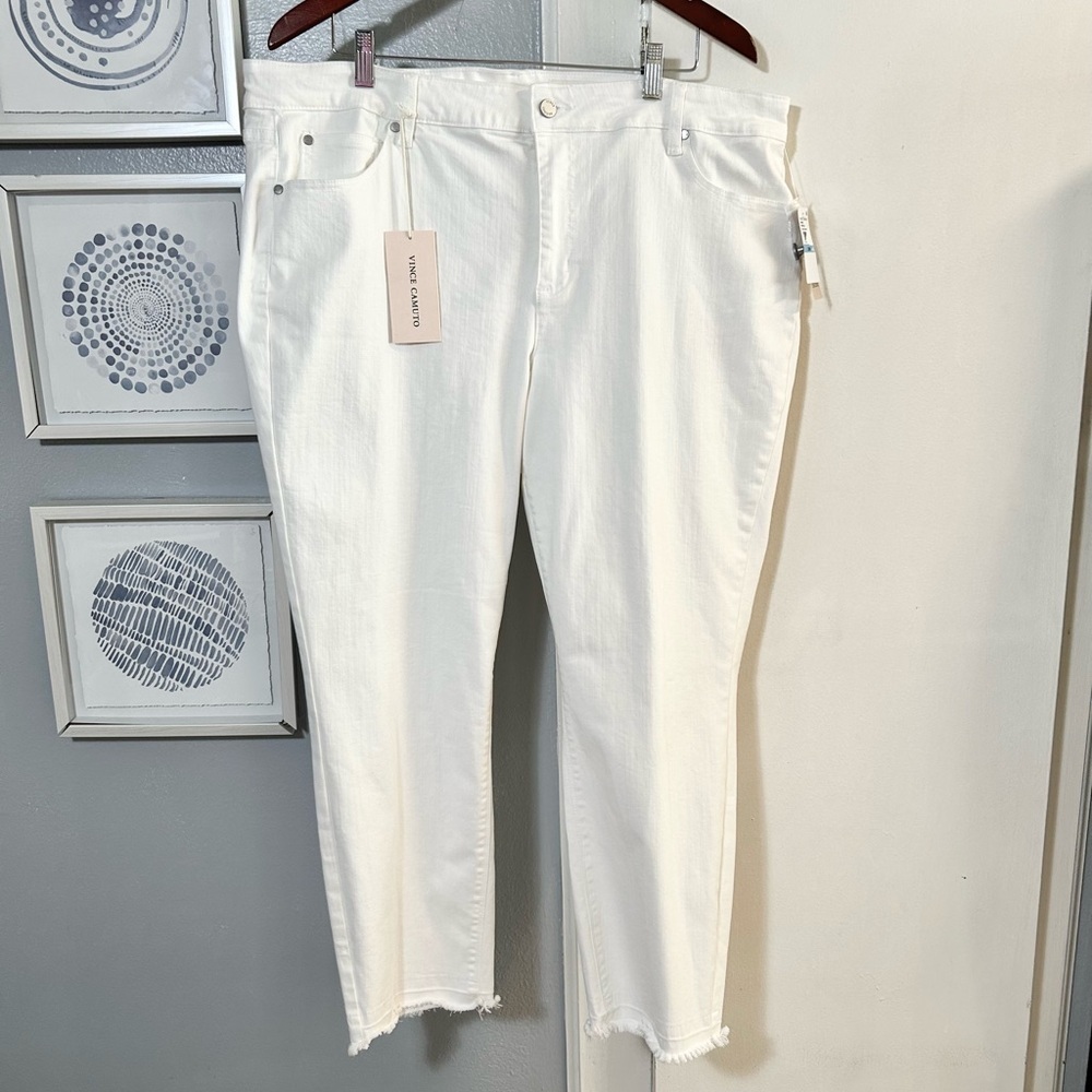 Vince Camuto Women’s Plus Size 20W White Raw Hem Fringe Ankle Jeans NWT